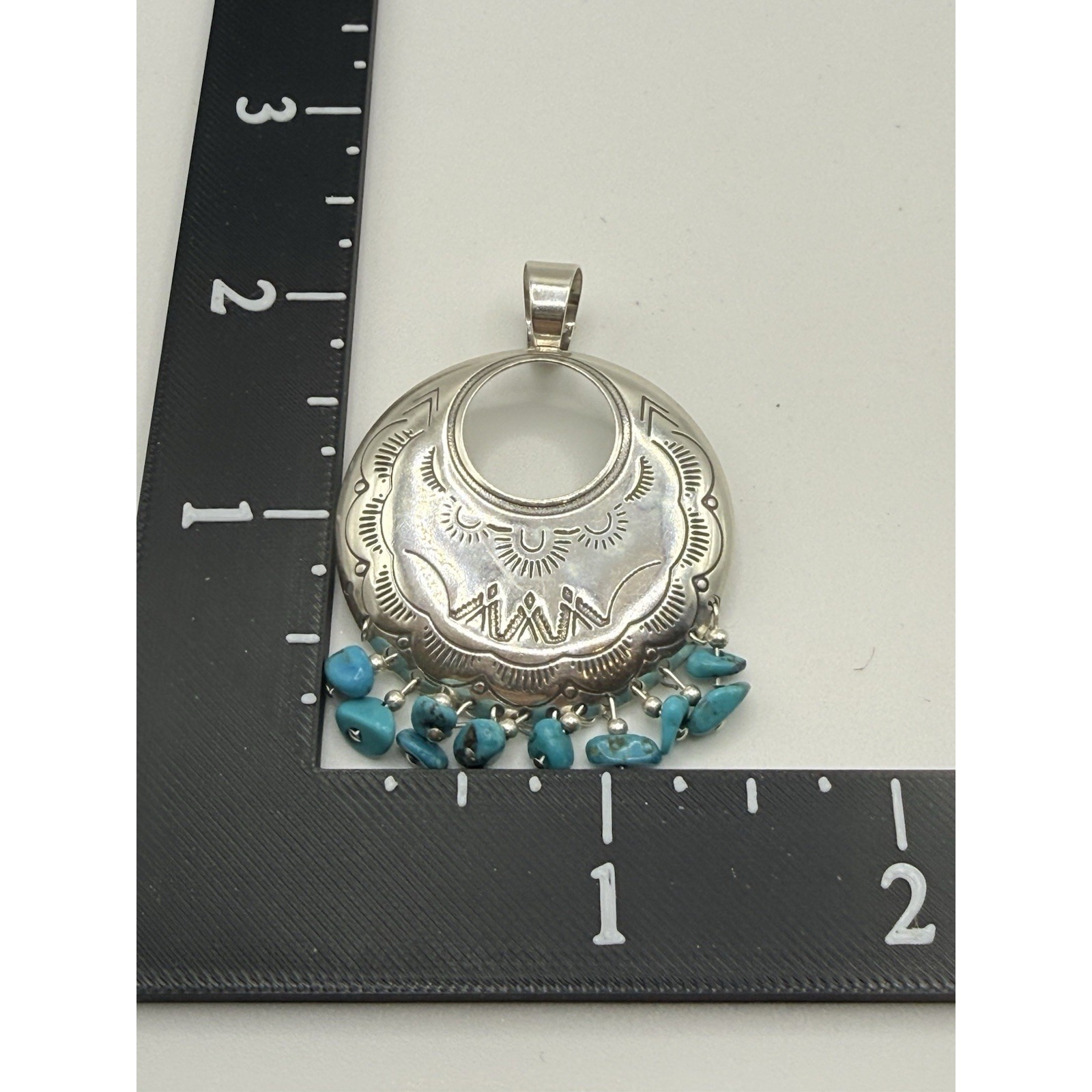 Sterling Silver Pendant Quoc Qt 925 Turquoise Nugget Southwestern Dangle Etched — image 4 of 5